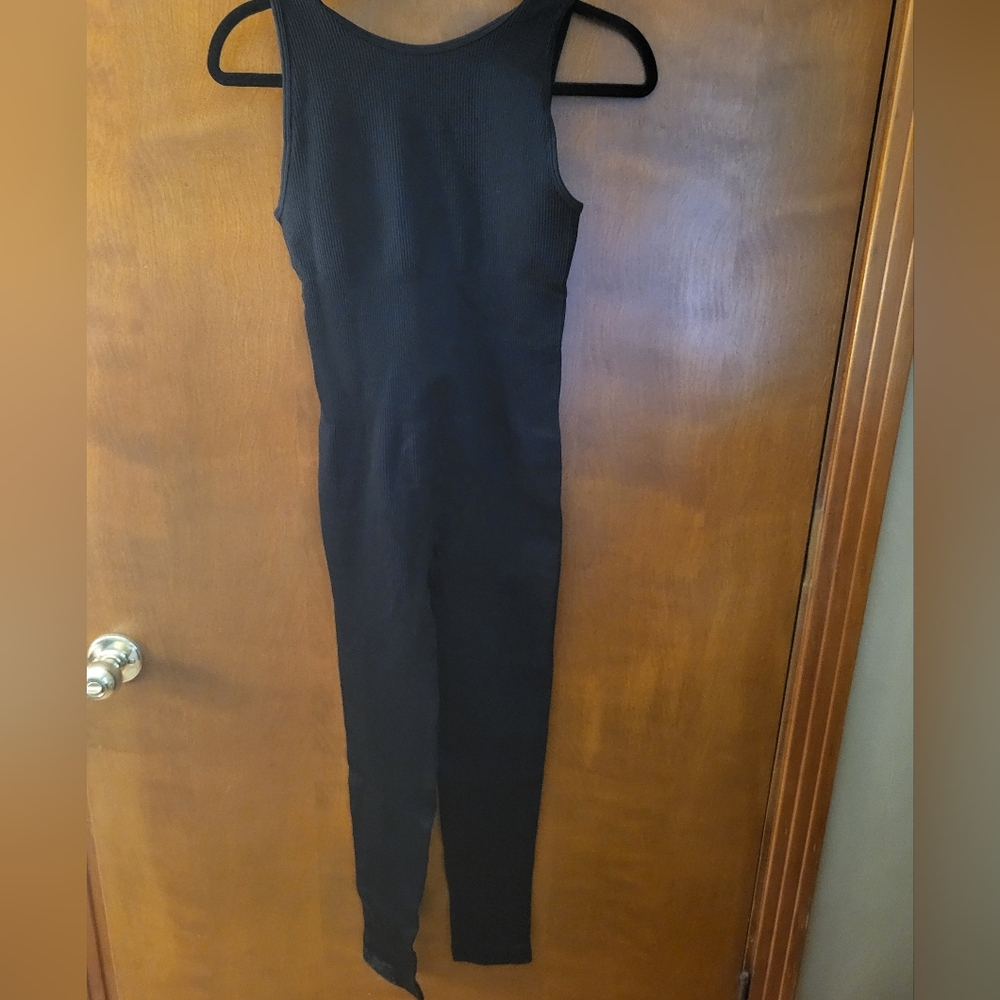 Ribbed Yoga Jumpsuit One Piece  Sleeveless Rompers Workout Black Size Medium New